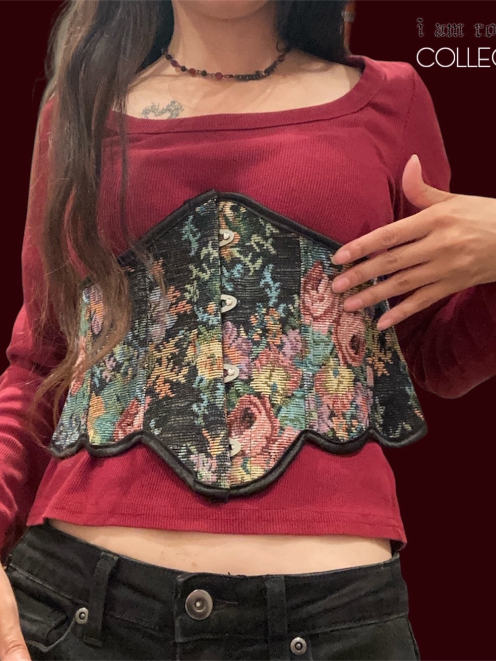 NWT Gothic Scarlet Darkness Renaissance Lace Up Corset in Dark Floral